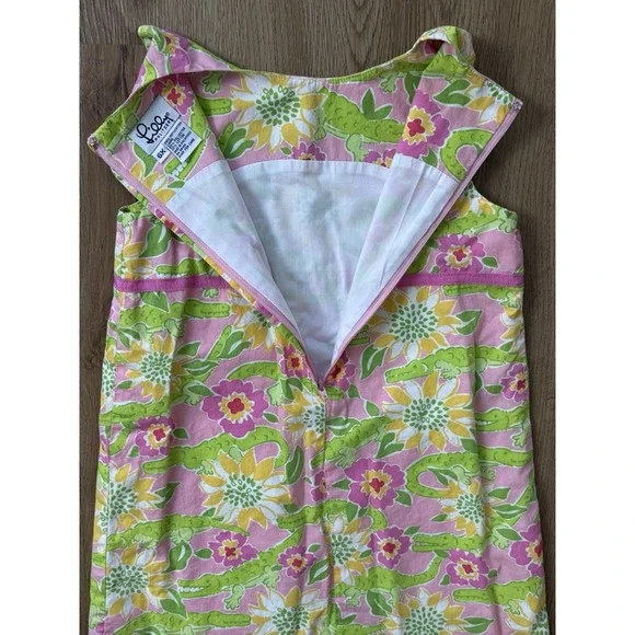 Lilly Pulitzer Girls‎ Size 6x Dress Alligator Floral Lined Vtg 90's Sleeveless - Picture 6 of 7